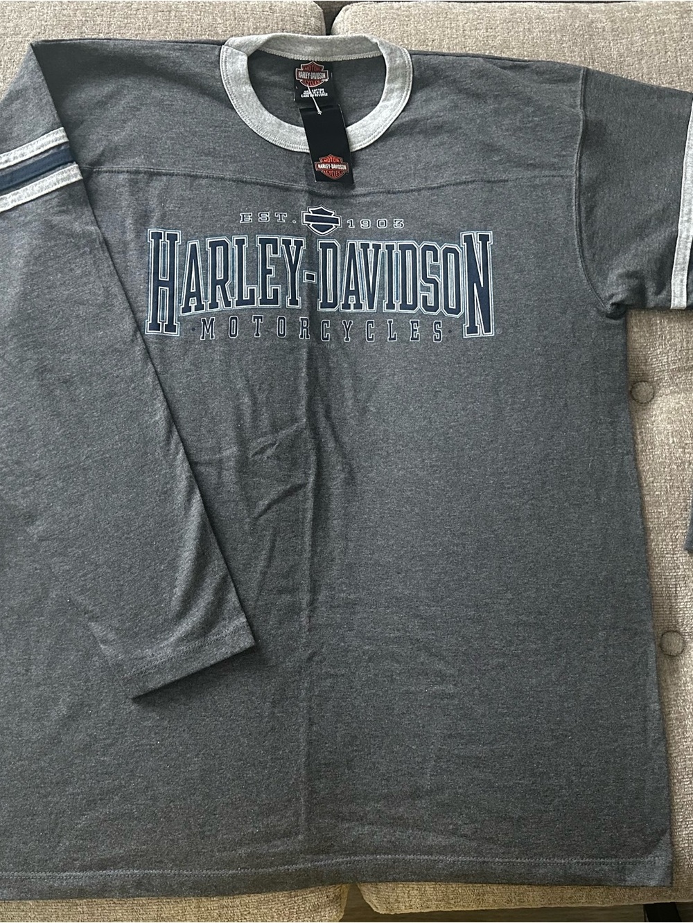 Harley-Davidson Charcoal Gray Long Sleeve Ringer Tee with Logo
